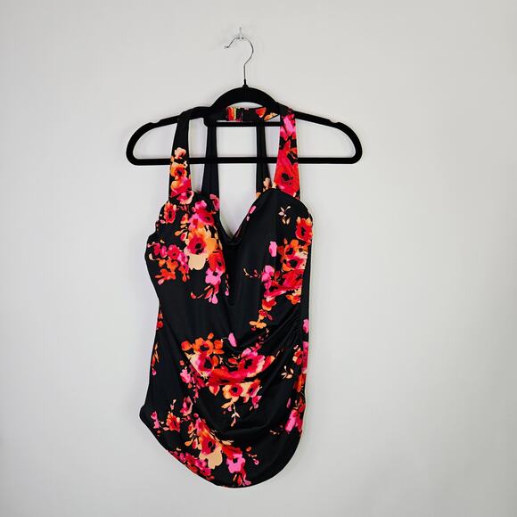 Swimsuits For All Aquabelle One Piece Swimsuit Sz 14 Floral Ruched Tummy Control - Picture 3 of 13